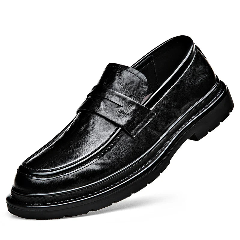 Thick Bottom Leather Shoes Handmade Loafers for Men High Quality Dress Shoes Male Social Masculino Business Botas Para Hombre