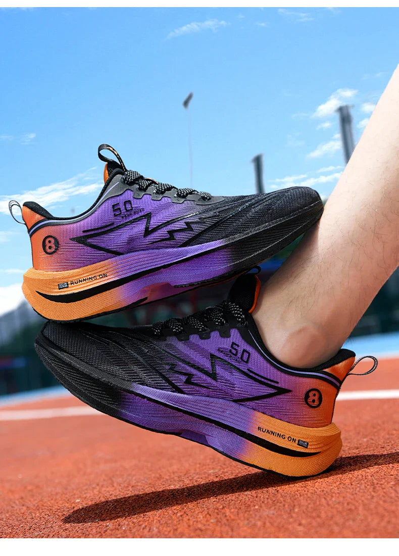 Men's Shoes Carbon Plate Cushioning Road Running Shoes Fashionable Printed Lace Up Tennis Shoes Non-slip Breathable Sports Shoes
