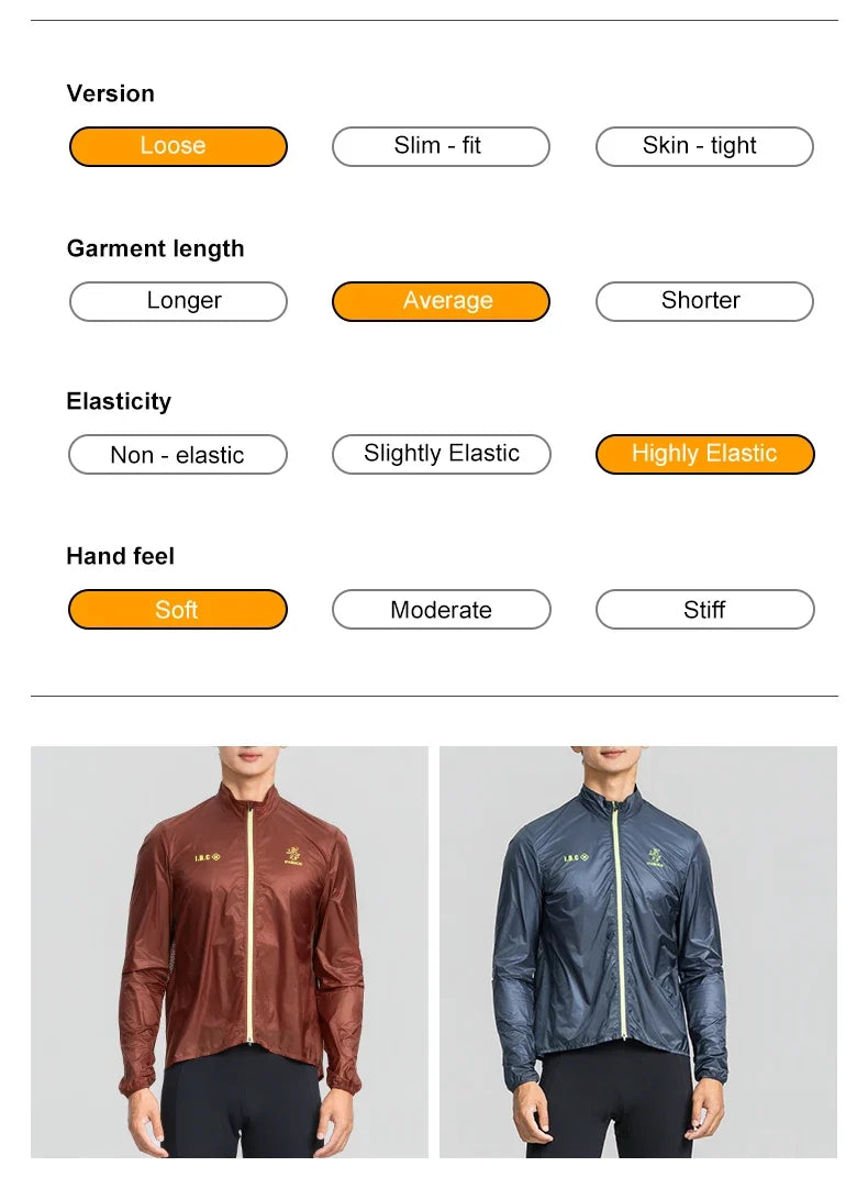 Men's Road Bike Windbreaker Windproof Water-Resistant Lightweight Bicycle Long Sleeved Cycling Jacket MTB Clothing Man