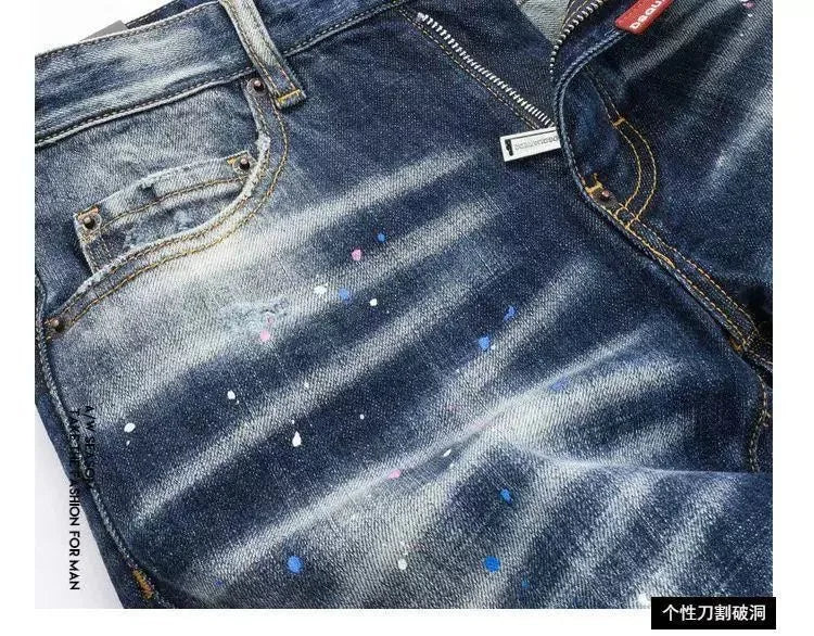 Autumn and Spring New Fashion Trend Retro Ripped Straight Leg Elastic Denim Pants for Men Casual Sports High Quality Jeans