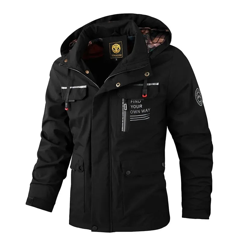 Spring And Autumn New Men's Windbreaker Outdoor Soft Shell Windproof Waterproof Jacket Long-Sleeved Hooded Solid Color Jacket