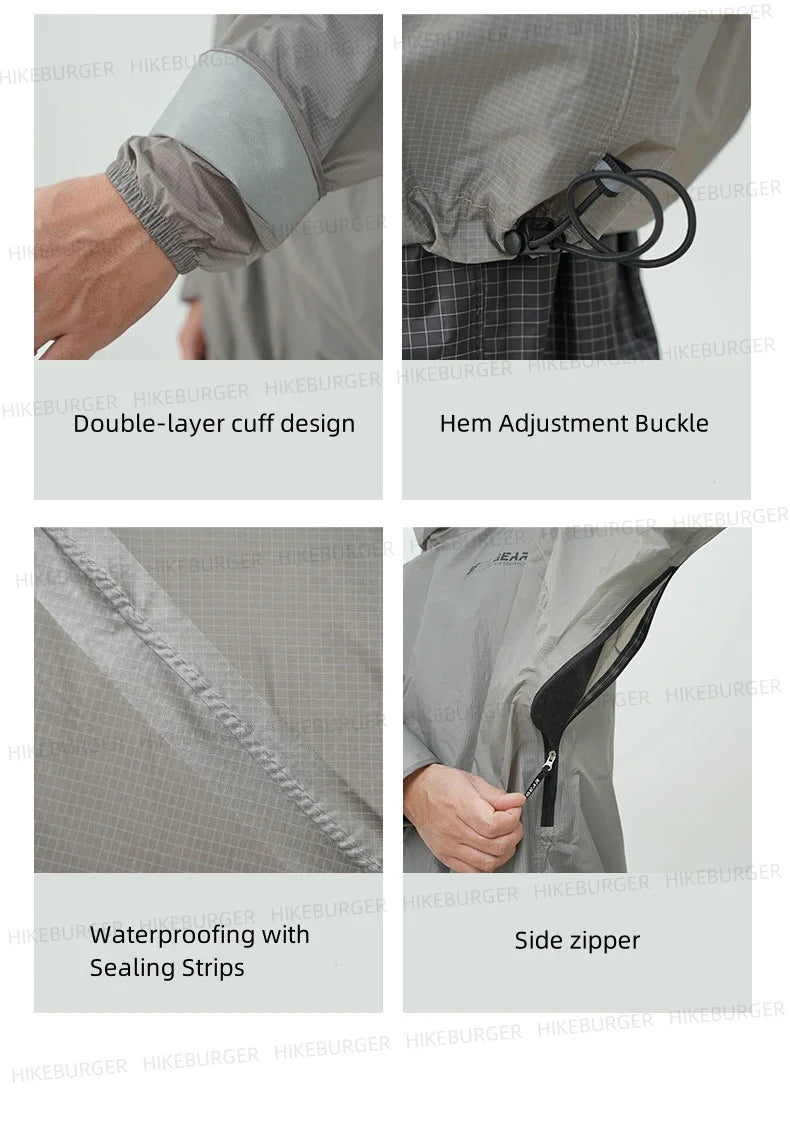 3F UL GEAR Qingsuo Rain Jacket Outdoor Ultralight Rain Zip Poncho Hiking Sleeve Rain Coats Waterproof Traveling Mountaineering