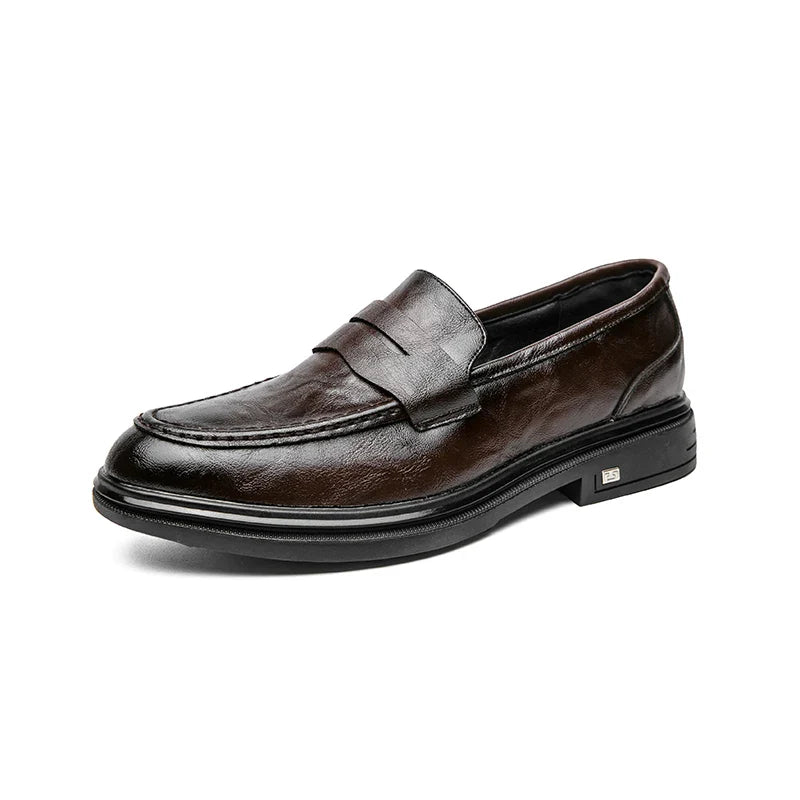 Men's Classic Leather Casual Shoes With Anti-Slip Thick Sole  Outdoor Walking Shoe  Pointed  Toe Comfortable And Durable Loafers