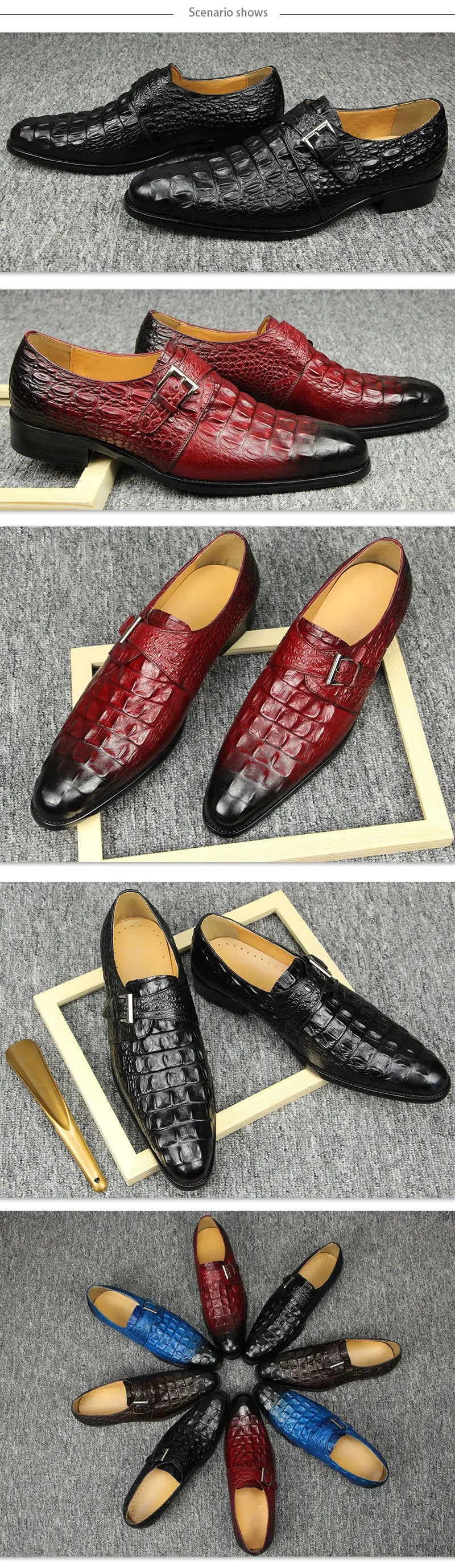 Luxury Crocodile Pattern Formal Leather Shoes Mens Monk Strap Oxford Mens Italy Style Loafers Sapato Social Masculino Zapatilla