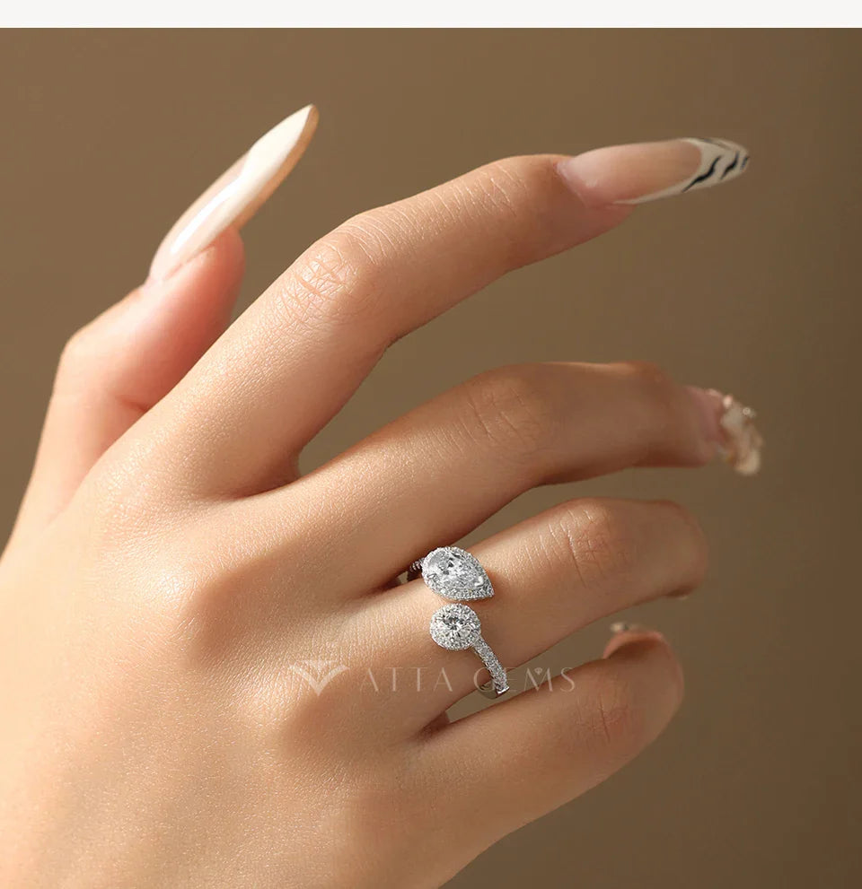 Luxury Pear Cut Moissanite Open Rings For Women Real s925 Silver Two Stone Engagement Band Bridal Promise Jewelry Gifts
