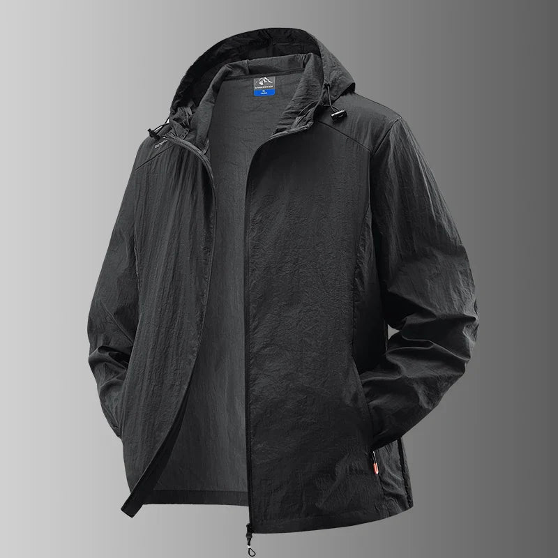 Men’s lightweight waterproof hiking jacket, hooded outdoor sports coat, summer sun protection, M–XXL