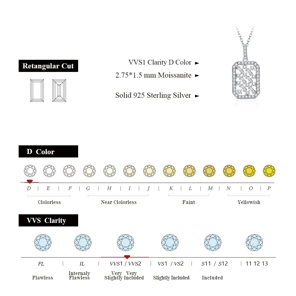 Solid S925 Silver Full Moissanite Necklace for Women D VVS1 Diamond Sparkling Pendent Engagement Luxury Fine Jewelry