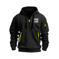2025 new men's and women's multi pocket ribbon zipper wool hooded casual shirt loose pullover fashionable sports shirt top