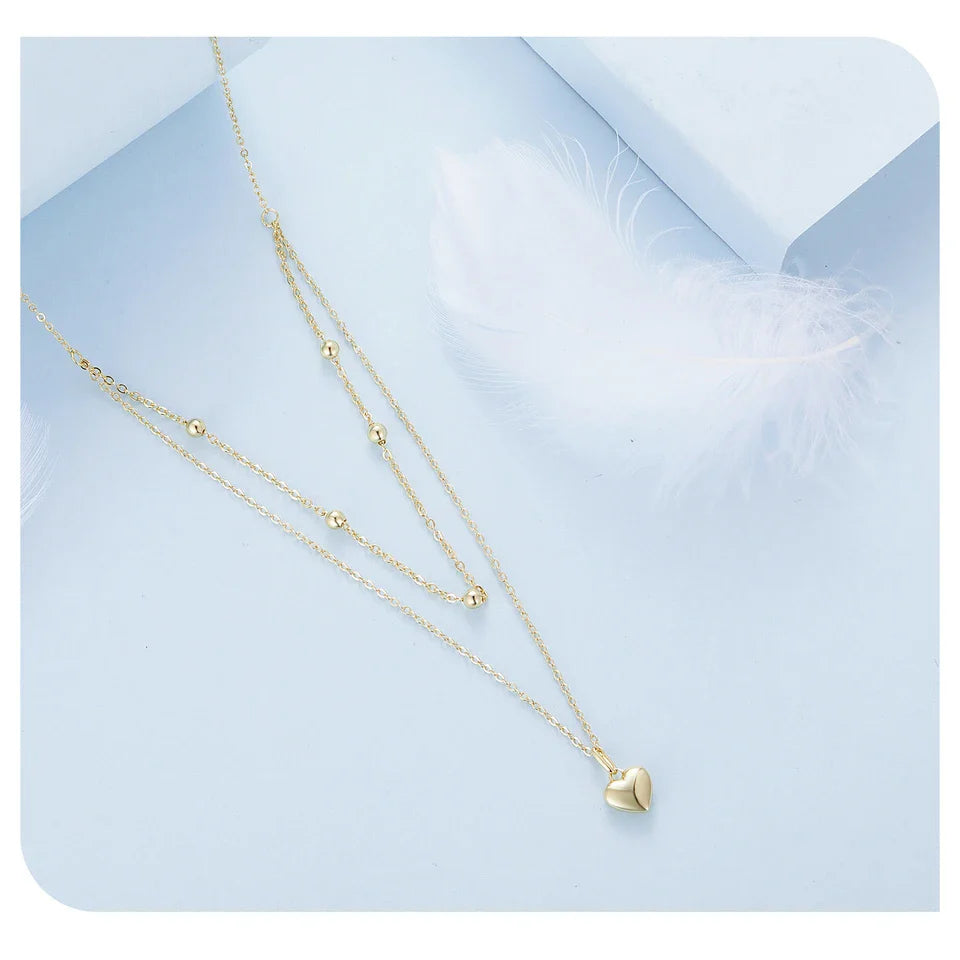 925 Sterling Silver Romantic Heart Pendant Necklace for Women Gold Double Layer Choker Female Fine Jewelry Anniversary