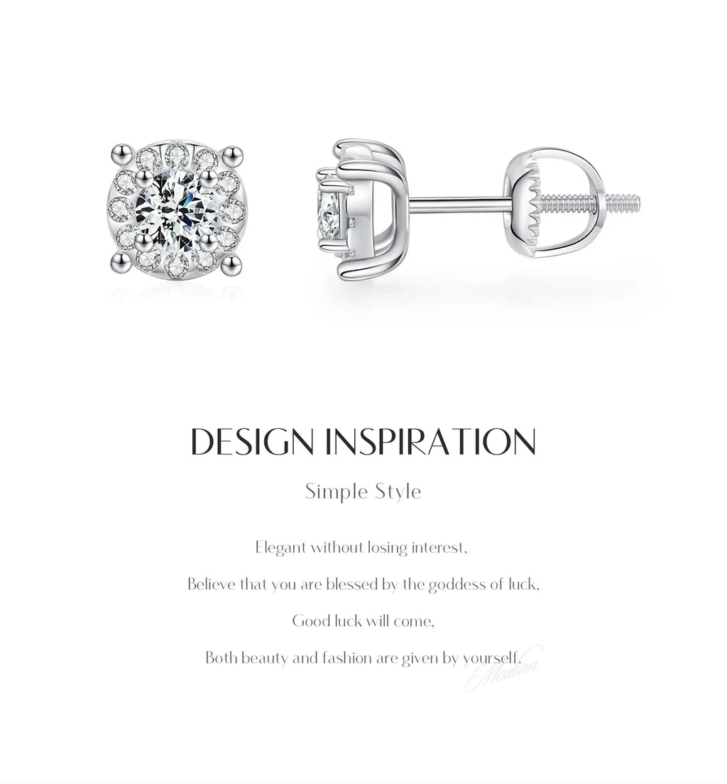 D Color Moissanite Stud Earrings Round Cut Lab Created Diamond 925 Sterling Silver Silver Bridal Jewelry For Women Gifts
