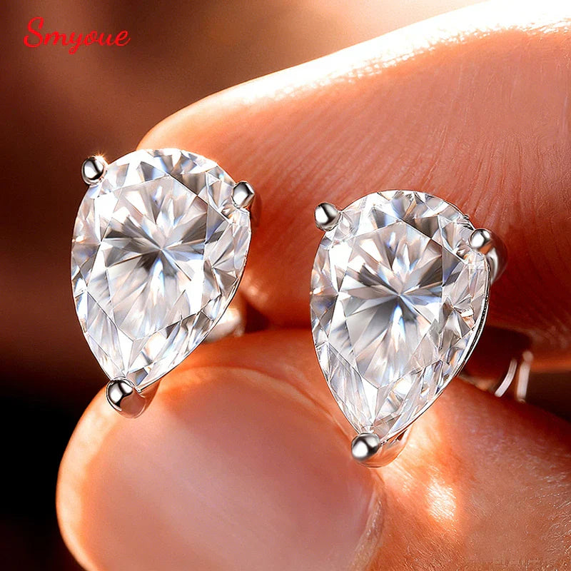 0.5CT 1CT Pear Cut Certified Moissanite Stud Earrings for Women 100% 925 Sterling Silver Plated 18k Gold Wedding Jewelry