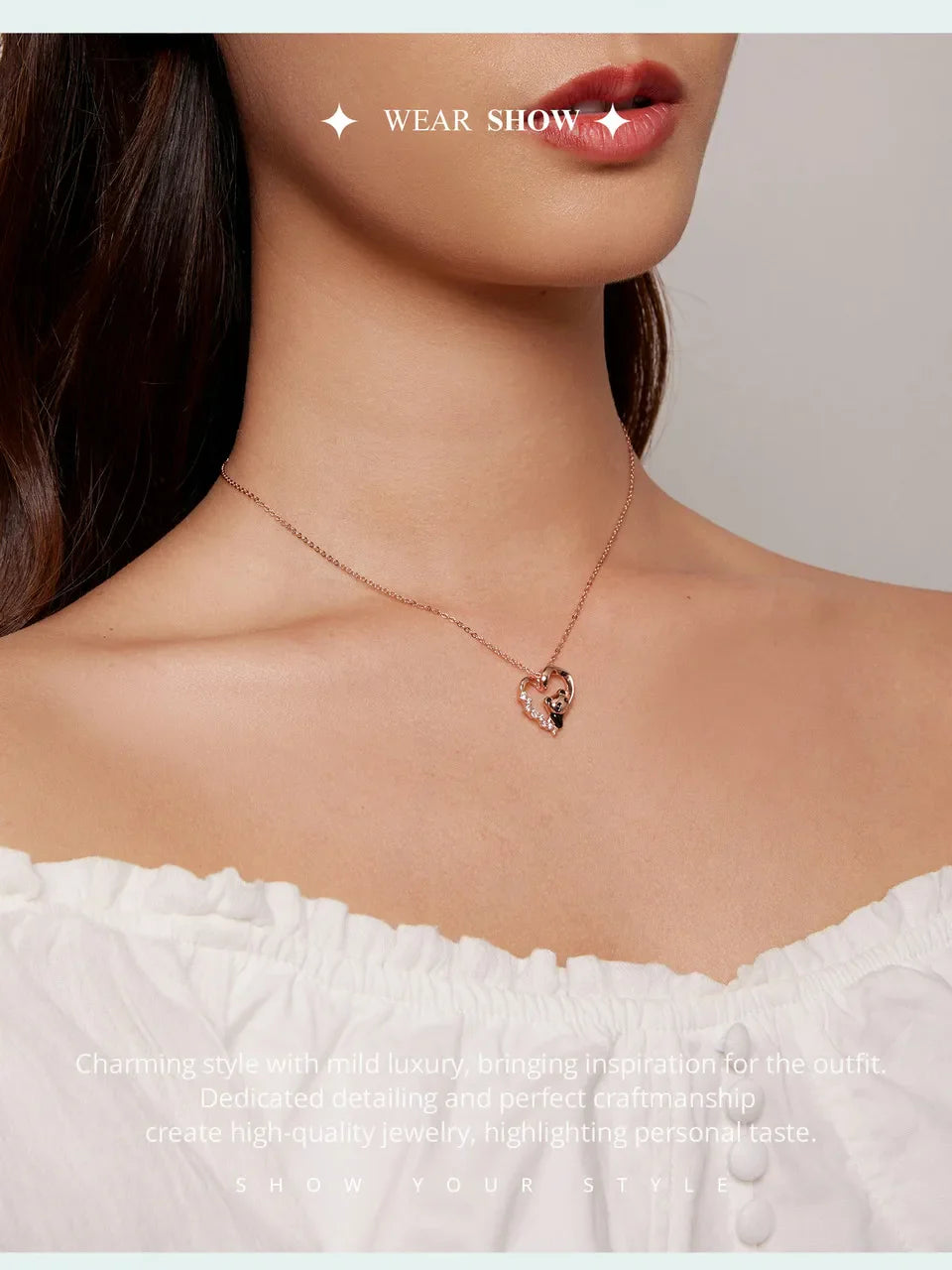 925 Sterling Silver Baby Panda Crystal Necklace Enamel Cute Animal Charm Chain Link for Women Gift 17.71'' SCN453