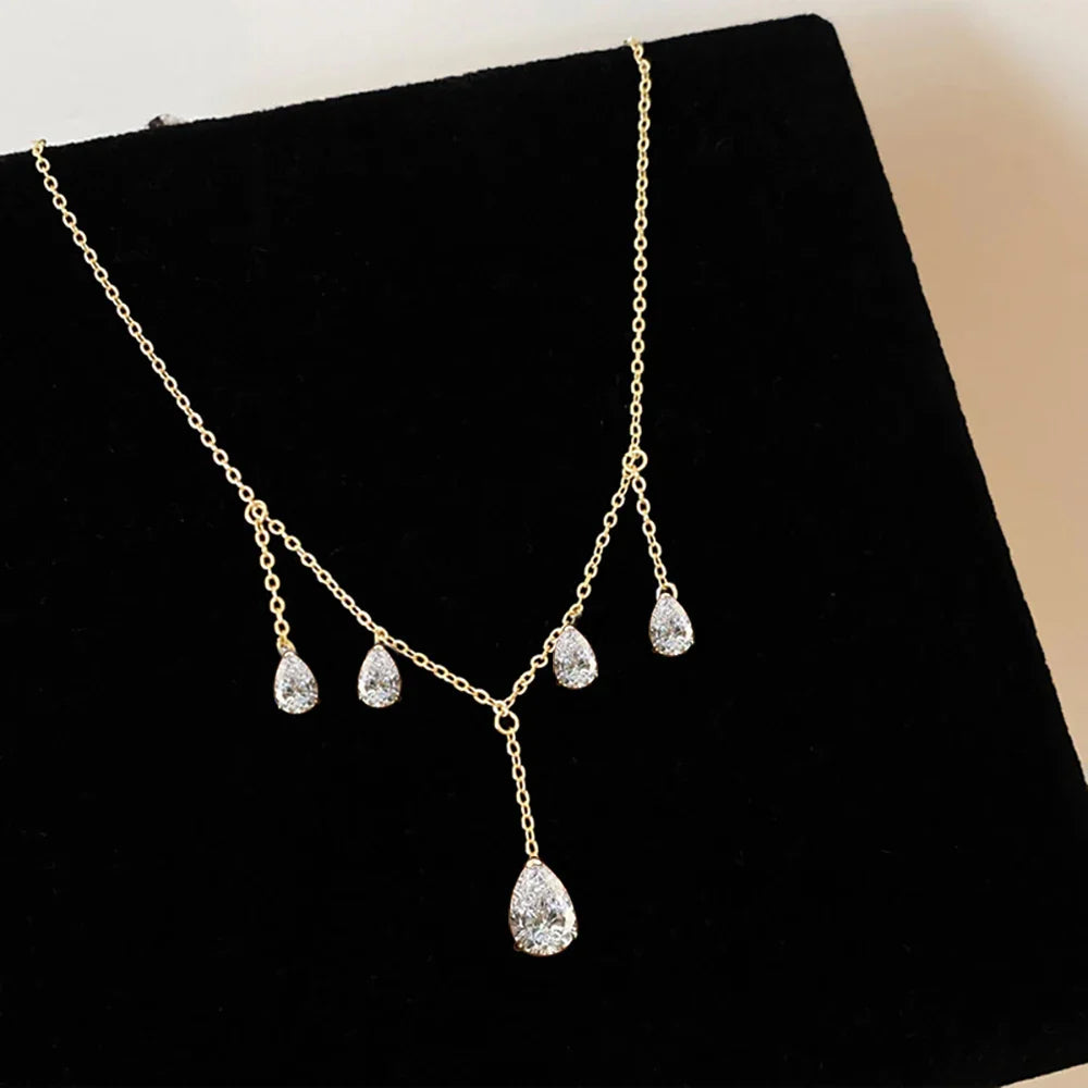 0.5/2Carat Pear Cut Moissanite Drop Necklace With Certificate S925 Silver Long Tassel Neckchain Fine Jewelry For Women