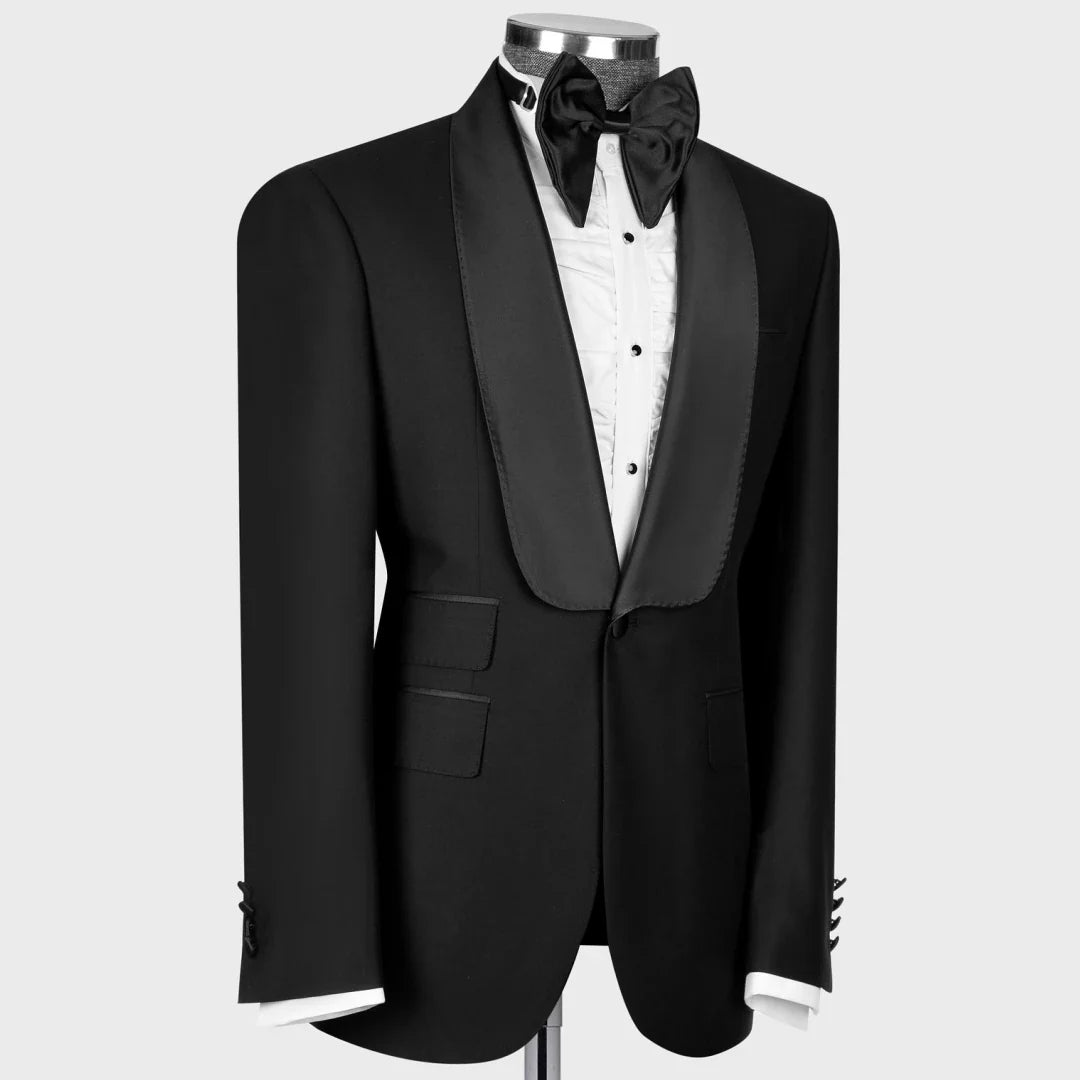 Men Suit 2 Pieces Black With Lapel Single Button Solid For Wedding Banquet Party Prom Business Work Daily Set Jacket And Pants