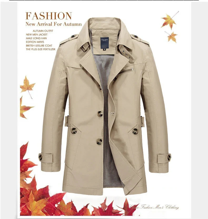 Brand Trench Coat Men 2026 Spring and Autumn 100% Cotton Jacket for Men Vintage Windbreaker Casual Jackets Men Clothing