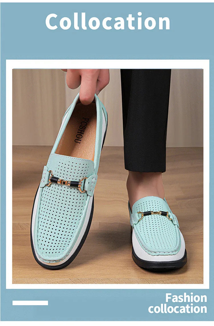 Trendy High Quality Genuine Leather Shoes for Men Summer Breathable Men's Casual Loafers Plus Size 47 Slip-on Driving Shoes Man