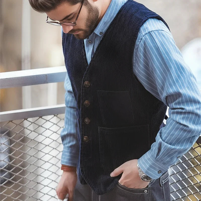 Vintage Corduroy Vests Casual French Workwear Hunting Field Waistcoat Cords Outdoor Coats Men's Clothing for Spring Fall