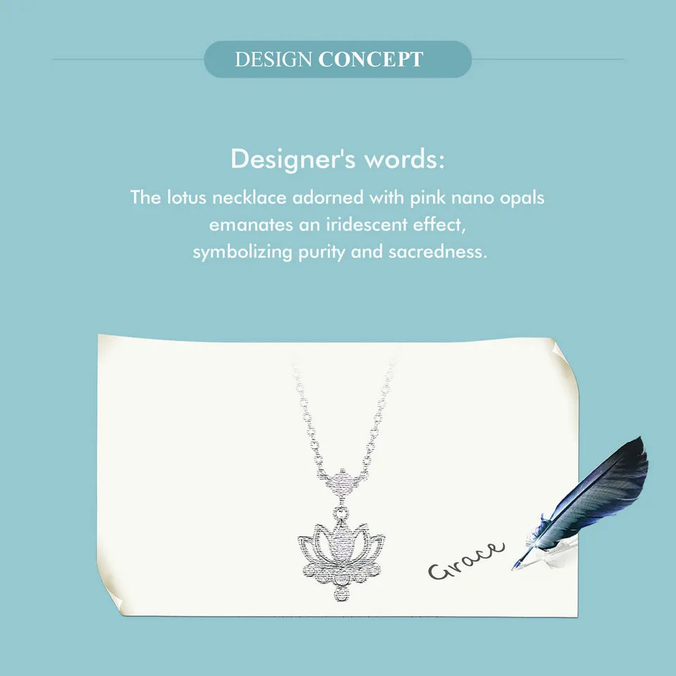 925 Sterling Silver Lotus Pendant Necklace Pink Opal Flower Neck Chain for Women Engagement Birthday Fine Jewelry Gift