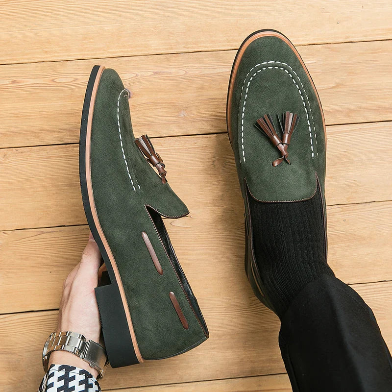 Korean version of the trend of British leather shoes men's frosted leather loafers casual fringe breathable slip-on beans