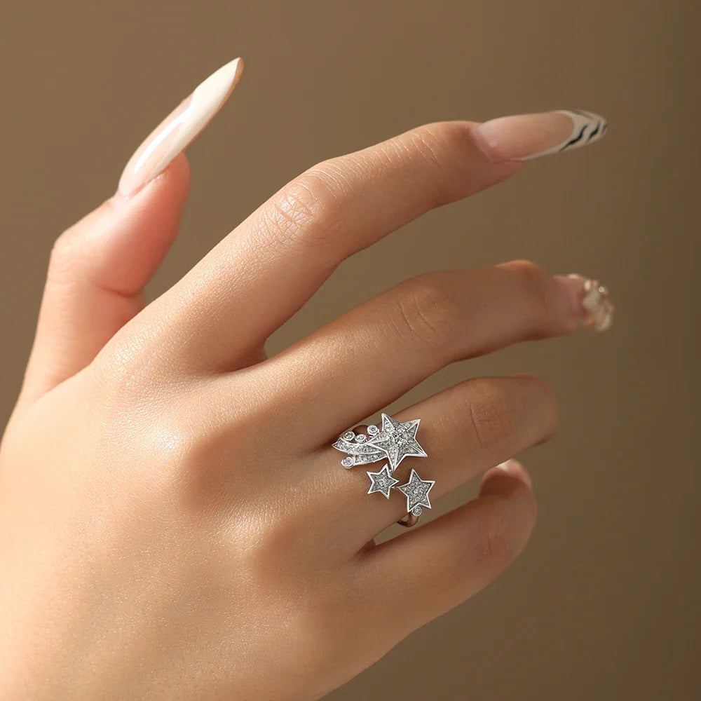 Light Luxury All Moissanite Star Rings 925 Sterling Silver for Women Unique Design With Lucky Genuine Fine Jewelry Gift