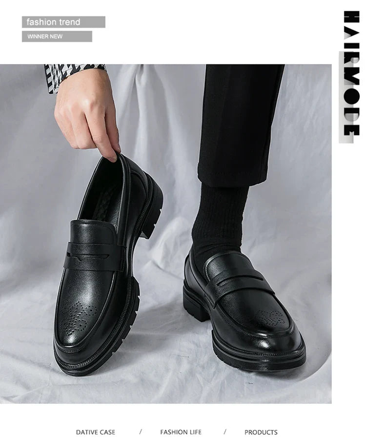 Spring and autumn men's business casual shoes breathable carved leather shoes British fashion platform pointed leather shoes 46