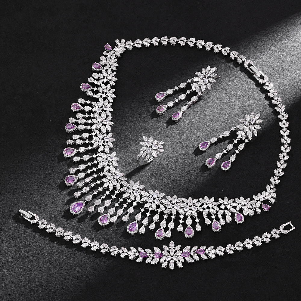 2024 Hot Sale 4 Pieces Super Luxury Cubic Zirconia Bridal Jewelry Set Nigeria Dubai Jewelry Set Bridal Accessories