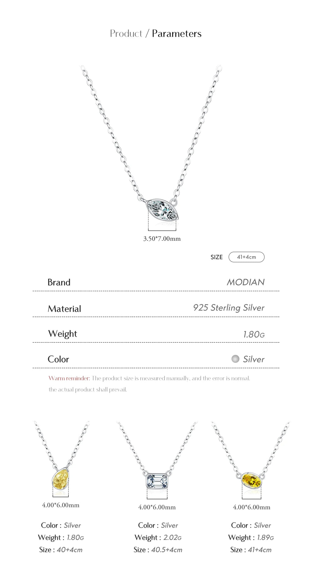 925 Sterling Silver Geometric Cubic Zirconia Pendant Necklace Fashion Stackable Asymmetrical Jewelry For Women Fine Gifts