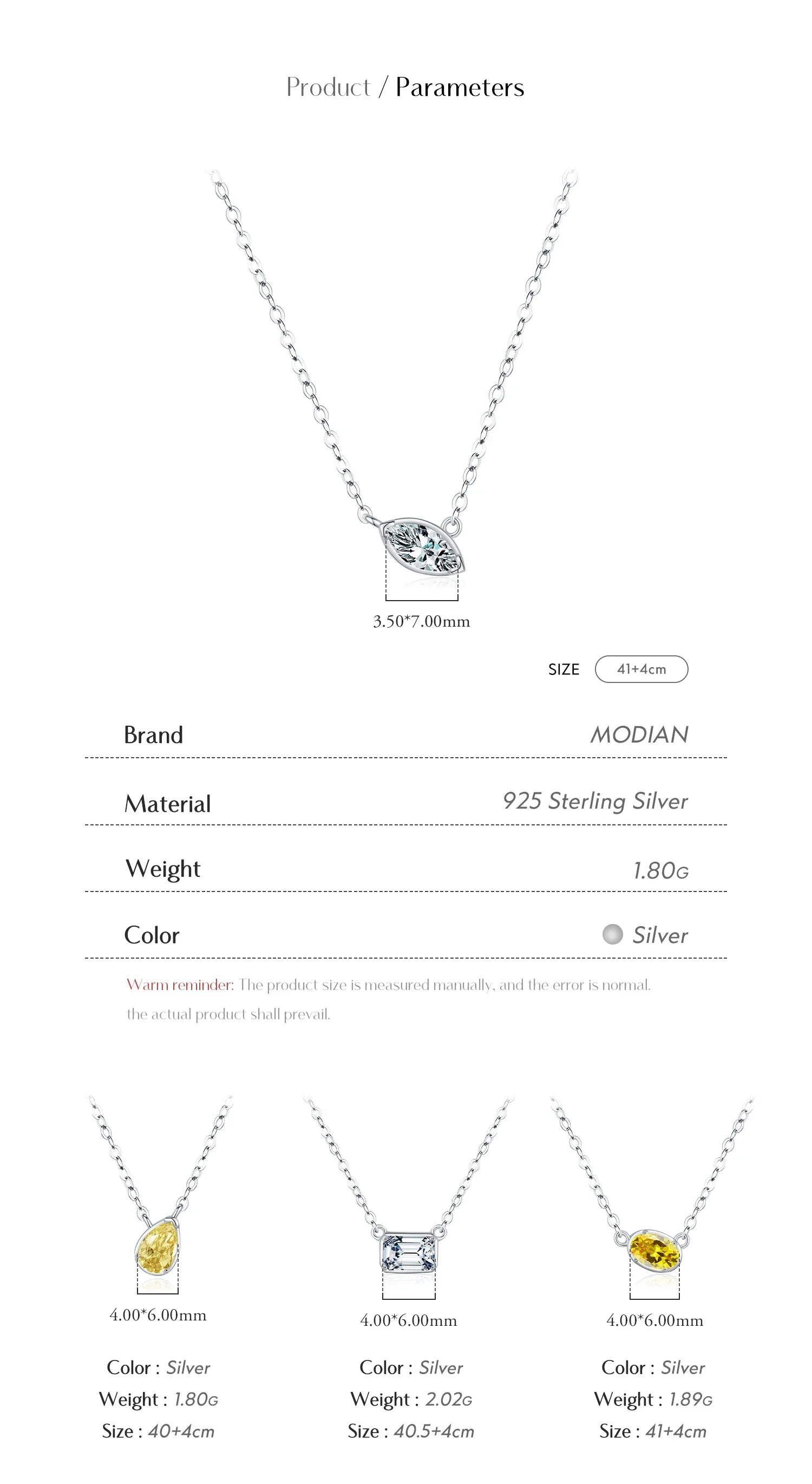 925 Sterling Silver Geometric Cubic Zirconia Pendant Necklace Fashion Stackable Asymmetrical Jewelry For Women Fine Gifts