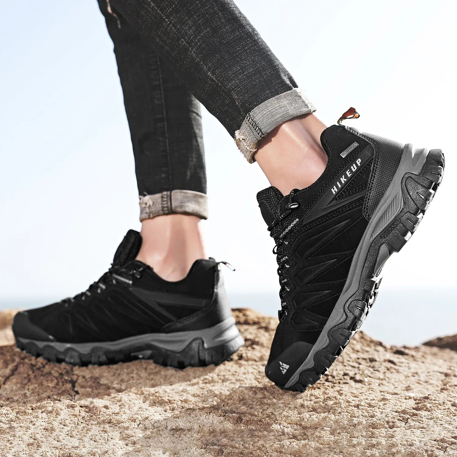 High Quality Leather Hiking Shoes Durable Outdoor Sport Men Trekking Leather Shoes Lace-Up Climbing Hunting Sneakers