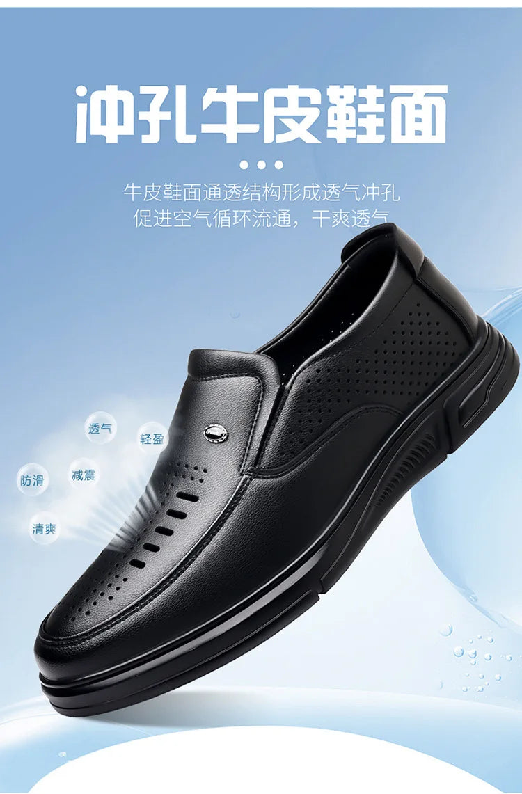 Spring Summer Hallow Leather Shoes for Men Solid Color Breathable Business Casual Shoes Male New Designer Fashion Sandals Man