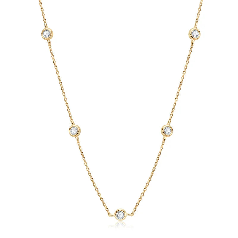 925 Sterling Silver Necklaces Round Cut 2.5mm/4mm Bezel Moissanite Choker Necklace for Women Multilayer Neck Jewelry