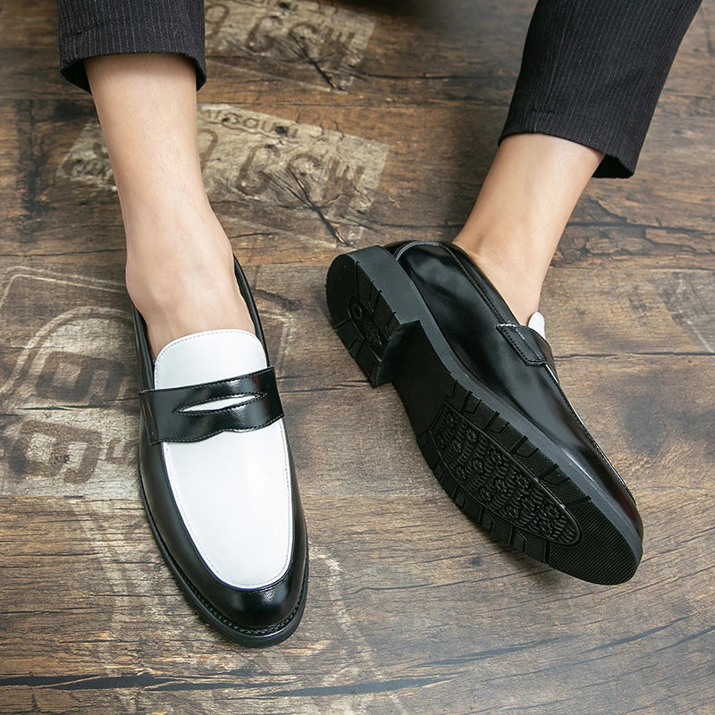Italian Luxury Brand Loafers Men's Black and White Color Leather Shoes Slip-on Fashion Soft-soled Casual Shoes Wedding Moccasin
