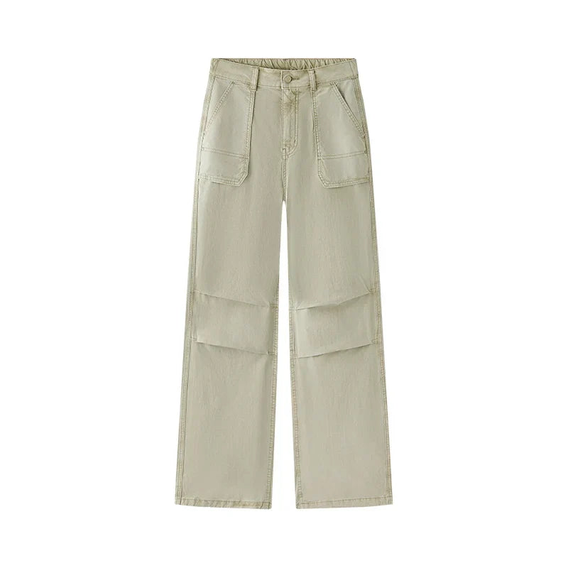 Women Pants Denim Drawstring Cool Feeling Loose Workwear American Street Style Cool Wide Leg 2026 Summer Fashion Top