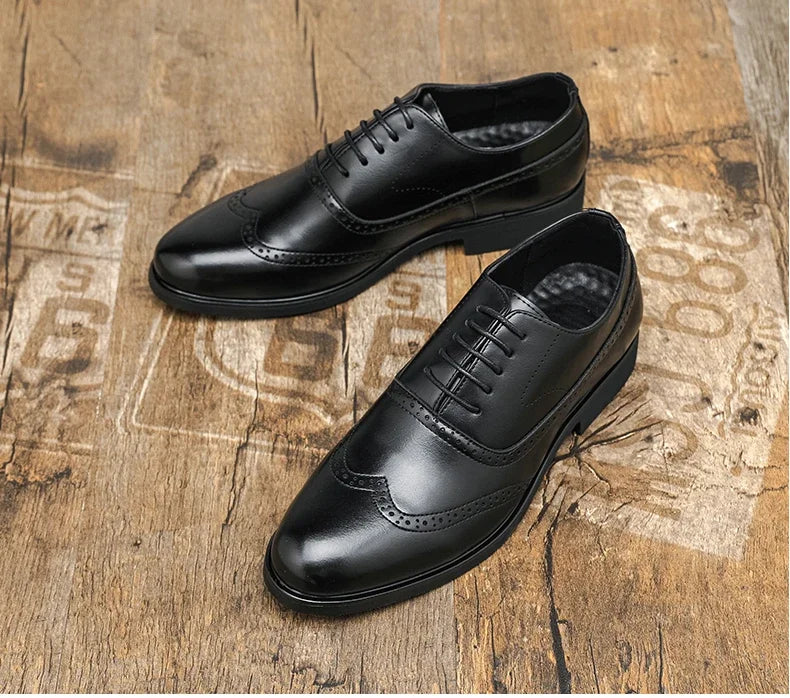 Men's Black Brogue Oxford Shoes Formal Dress Shoes for Business Wedding Red Sole Comfortable Lace-up Footwear