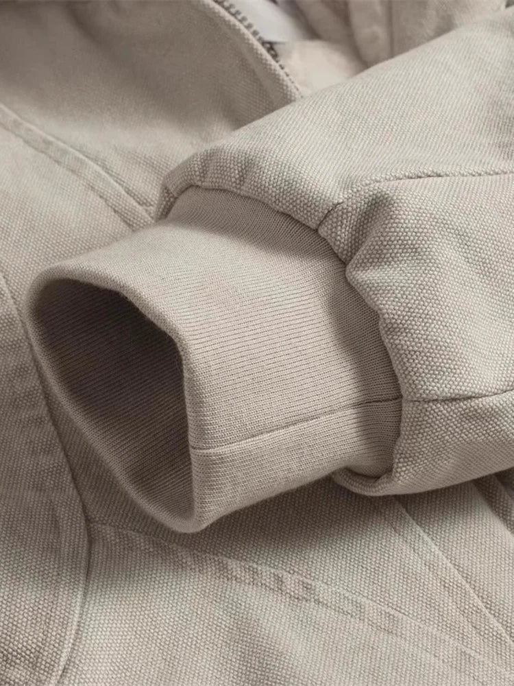 Autumn Winter Short Thickened Warm Oversized Canvas Washed Padded Jacket with Faux Fur Inside Loose Casual Hoodie