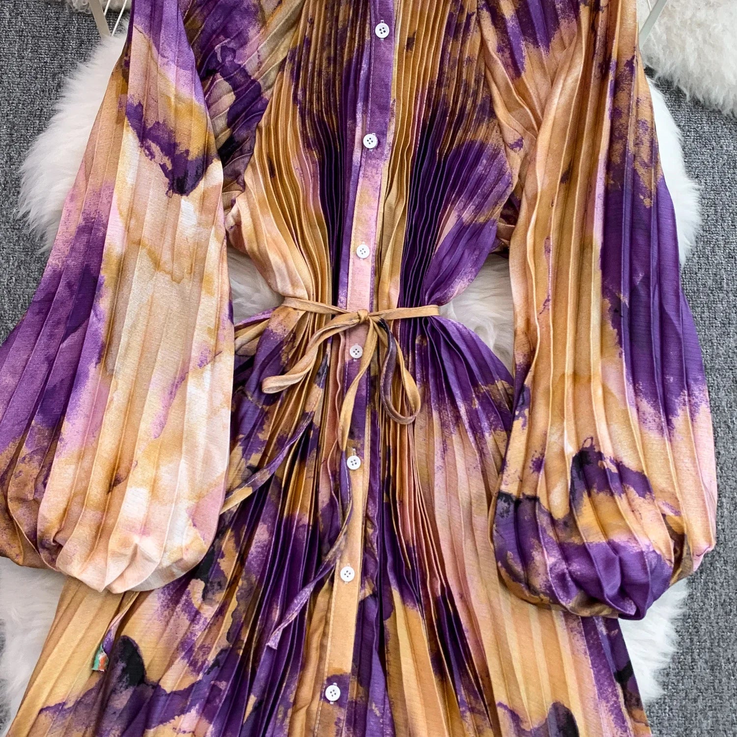 Printed round Ne Lantern Sve Dr Women's Single Button Waist Cinch Maxi Skirt Long Dr Commute Sle Autumn