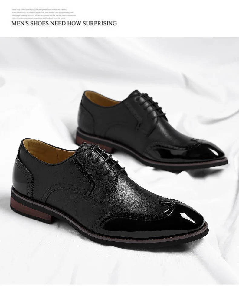 New Designer Business Leather Shoes for Men Color Match Lace Designer Casual Shoes Male Spring Autumn New Dress Brogue Shoe Man