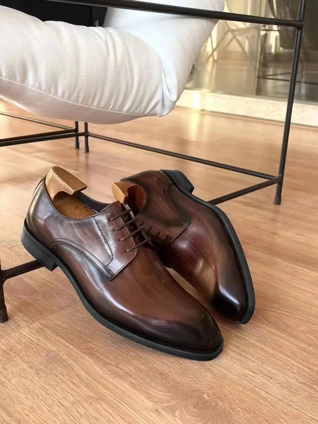 Italian Flat Mens Dress Shoes Luxury Genuine Leather Brand Handmade Quality Square Toe Laces Up New Business Party Social Shoes