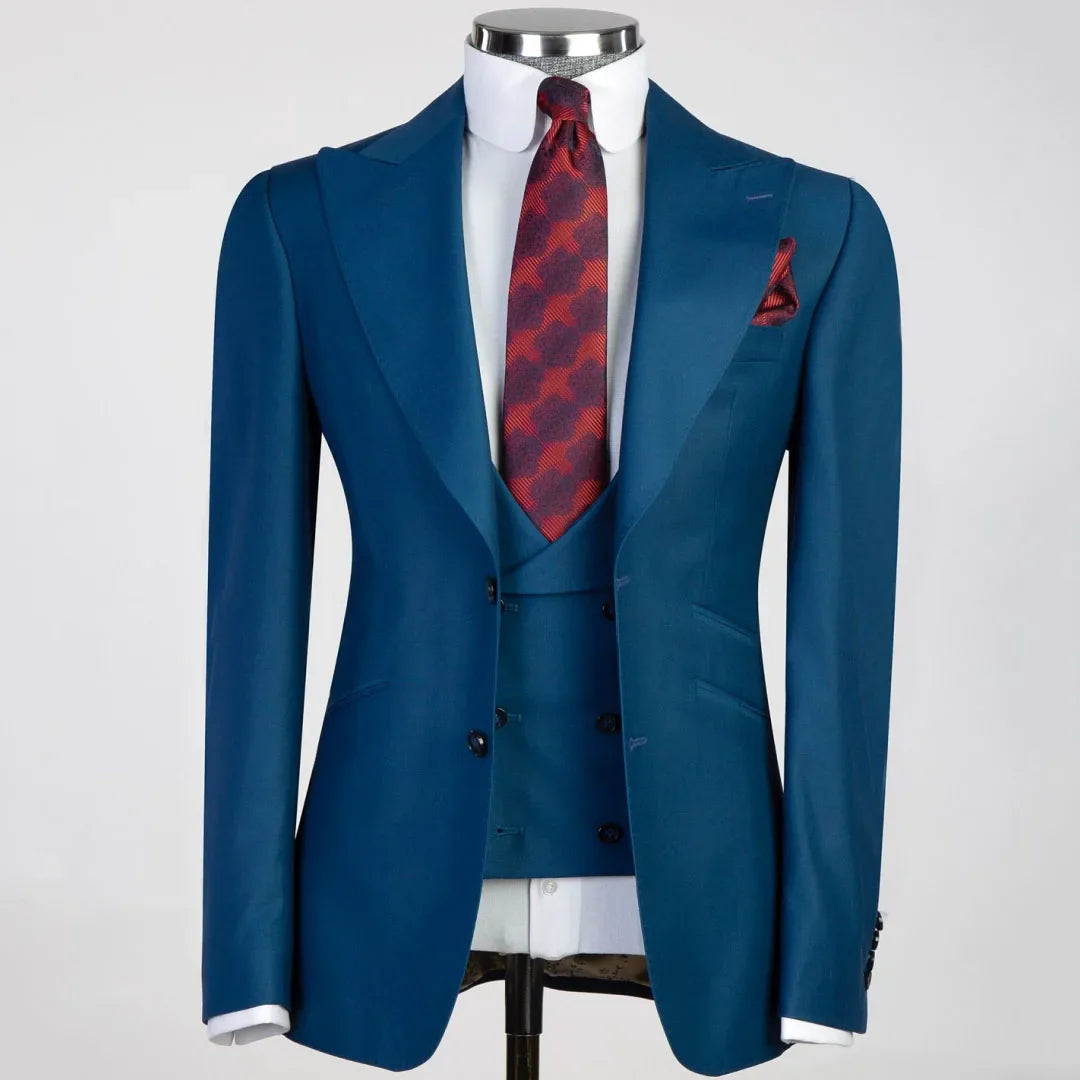 Men Suit 3 Pieses White Solid With Lapel And Pocket For Wedding Birthday Business Party Office Work Jacket Vest With Pants