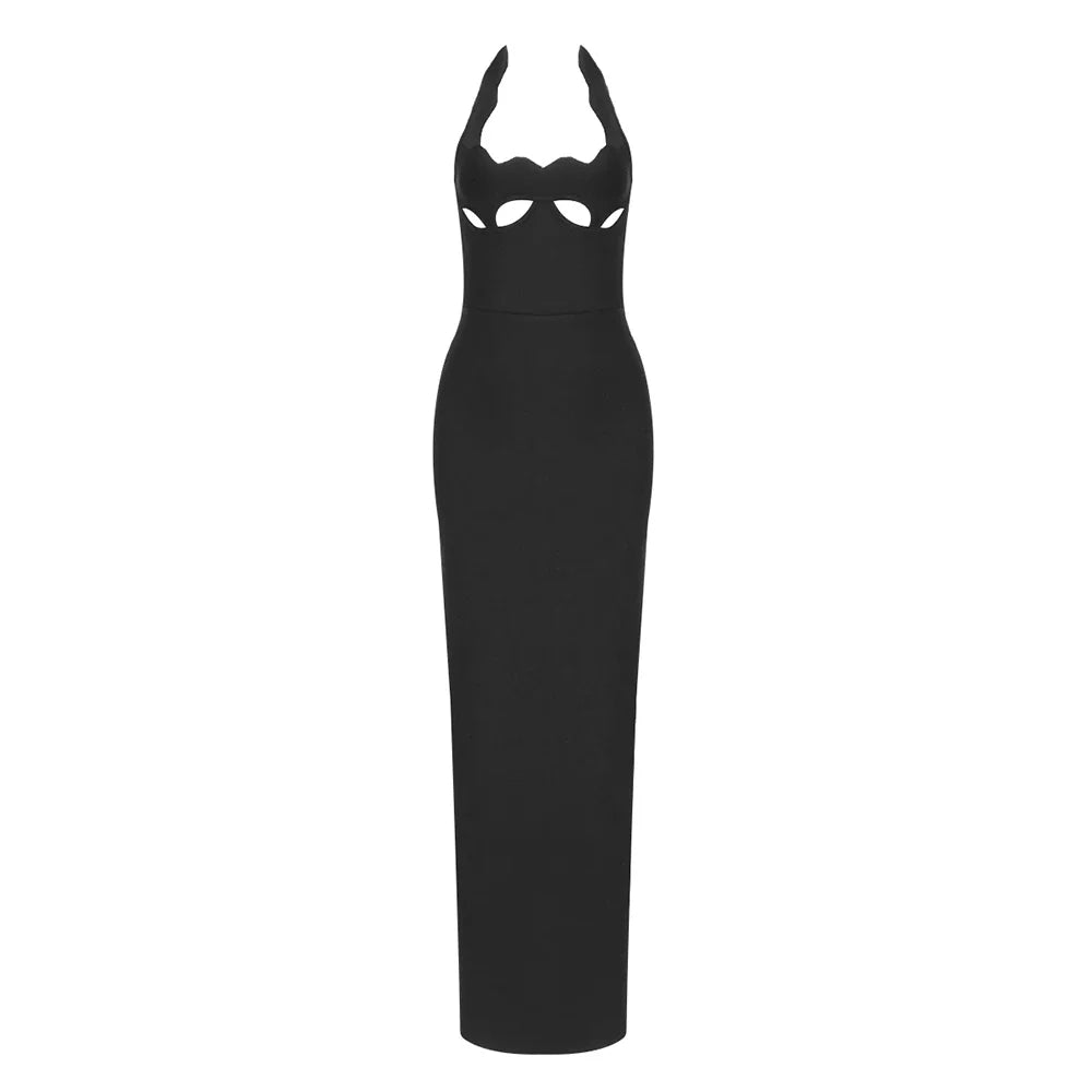 VC Black Halter Elegant Dress For Women 2025 New Summer Evening Party Celebrity Bodycon Long Dress Red Brown Prom Vestido