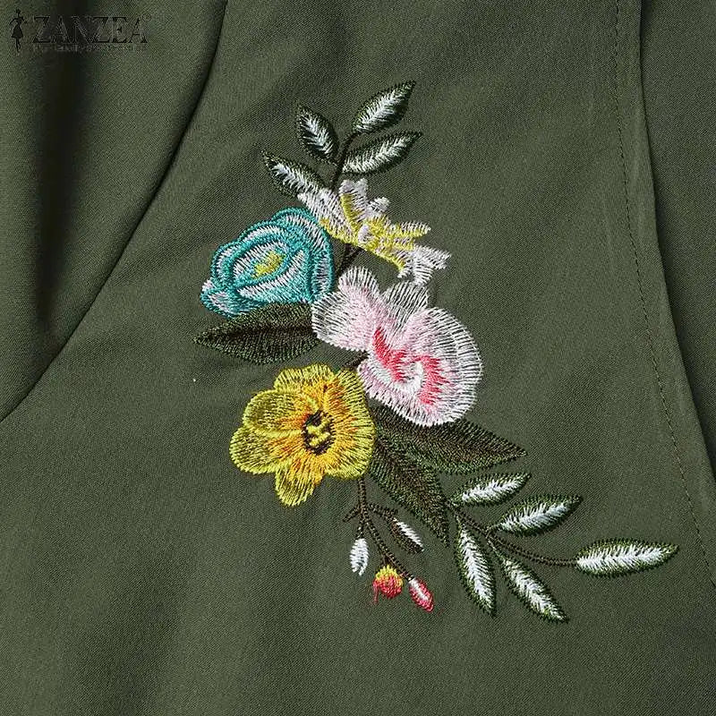 Women V Neck A-line Vestidos Solid Holiday Casual 2024 Summer Dresses Commute Half Sleeve Floral Embroidery Midi Dress