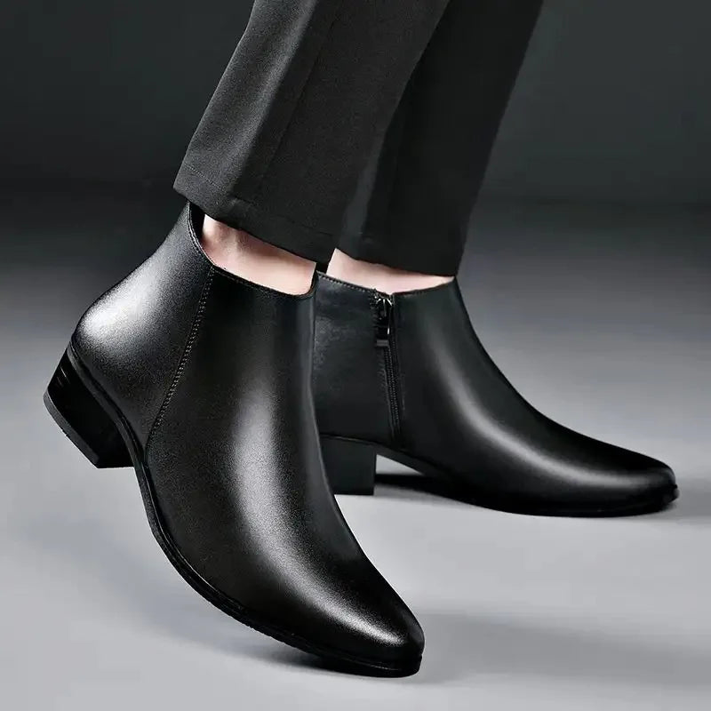 Luxury Brand Mens Boots Fashion Chelsea Genuine Leather Boot Classic Business Casual Dress Boots for Men Plush Warm Winter Botas
