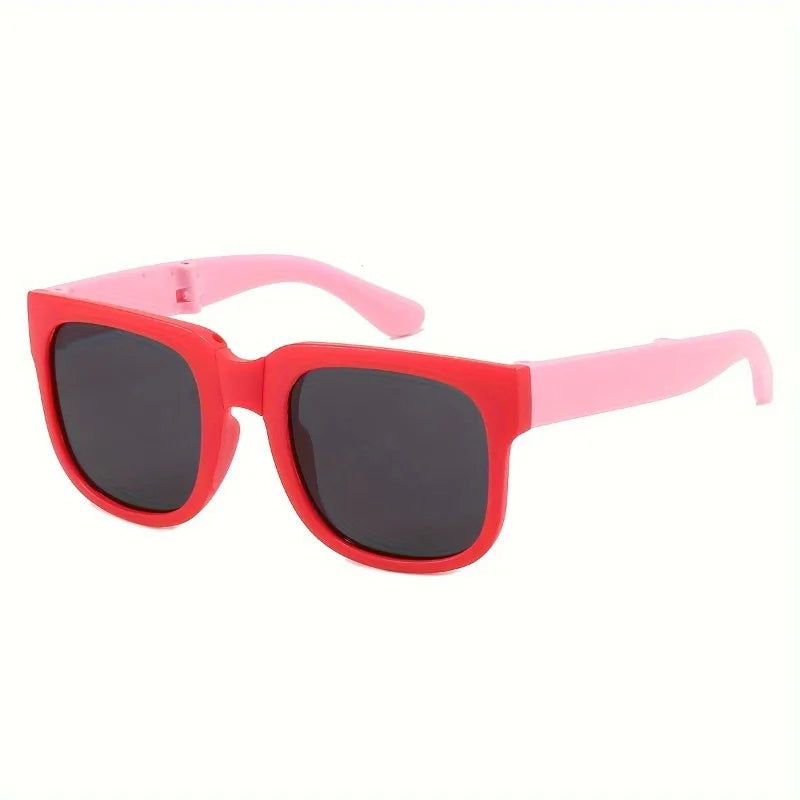 1 Pair Foldable Glasses for Boys & Girls Portable Square Frame Travel Glasses Playful Design|Durable Lenses Outdoor Glasses