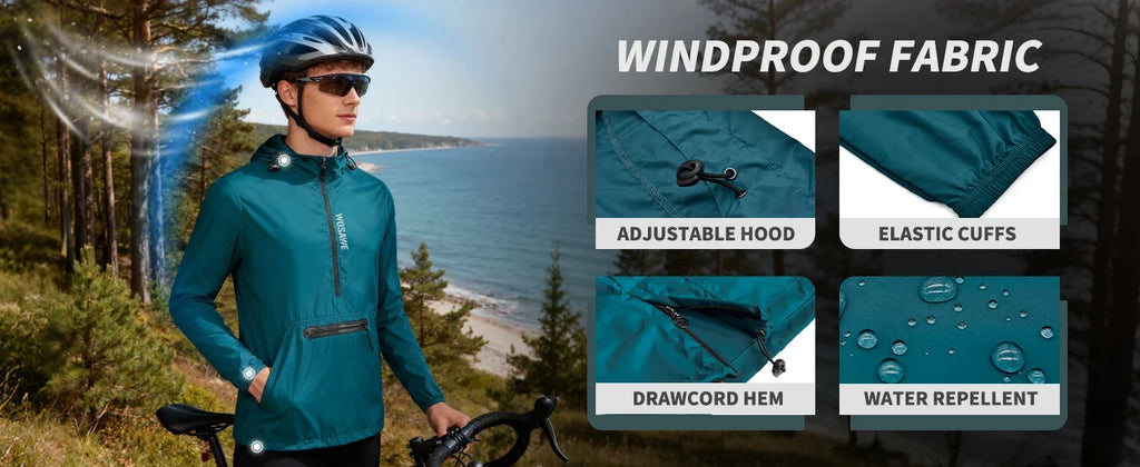 Spring Men Bike Windbreaker Water Repellent Half Zip Jacket Pullover Packable Windproof Hooded Cycling Jacket