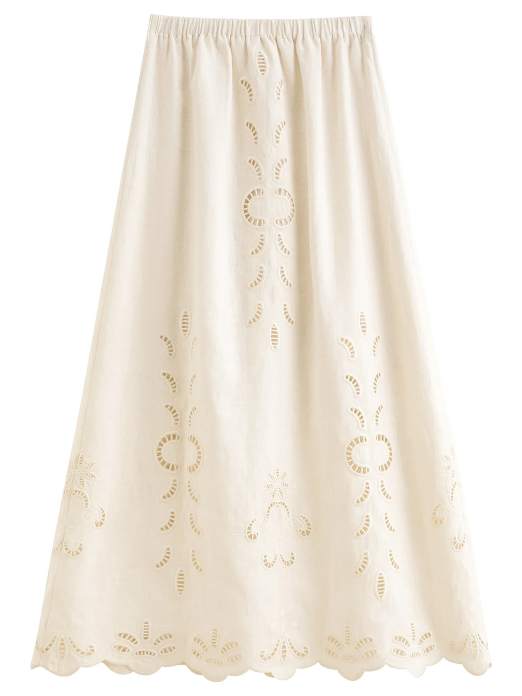 Summer Women Linen Two Piece Set Cut-Out Embroidered Sleeveless Top Midi Skirt Boho Beach Vacation Style