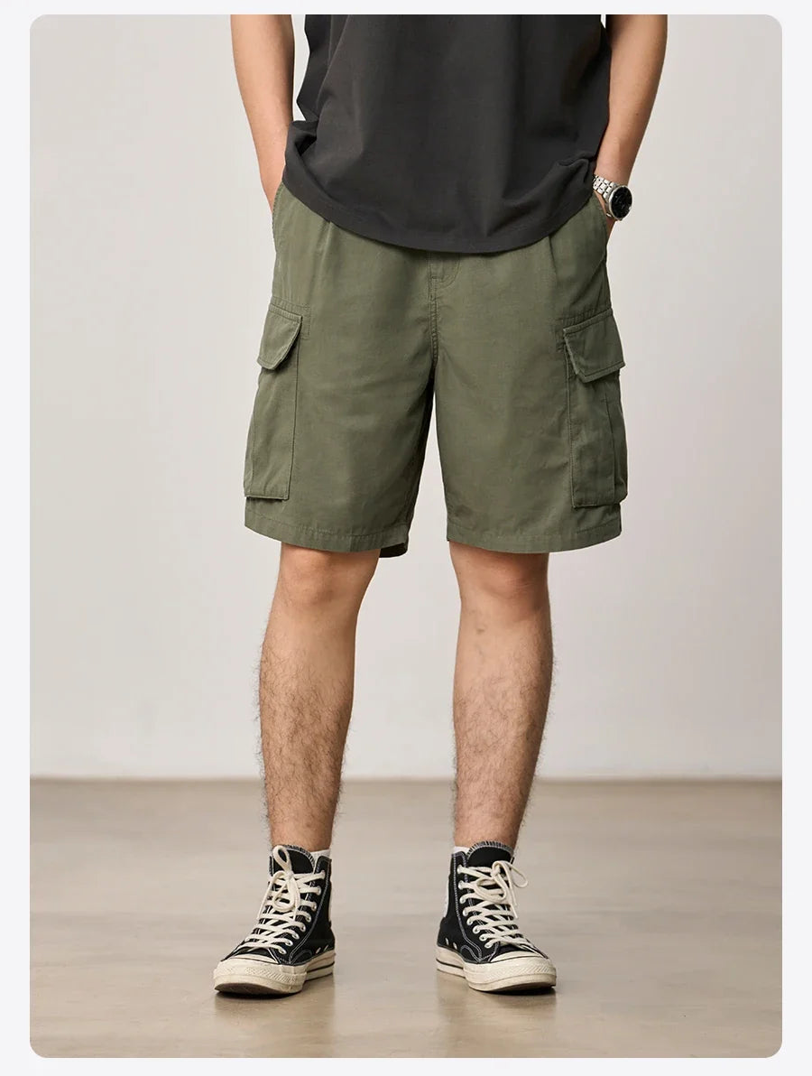 SIMWOOD 2026 Summer New Oversize 215gsm Tencel Lyocell Blend Fabric Cargo Shorts Men Fashion Outdoor Wear