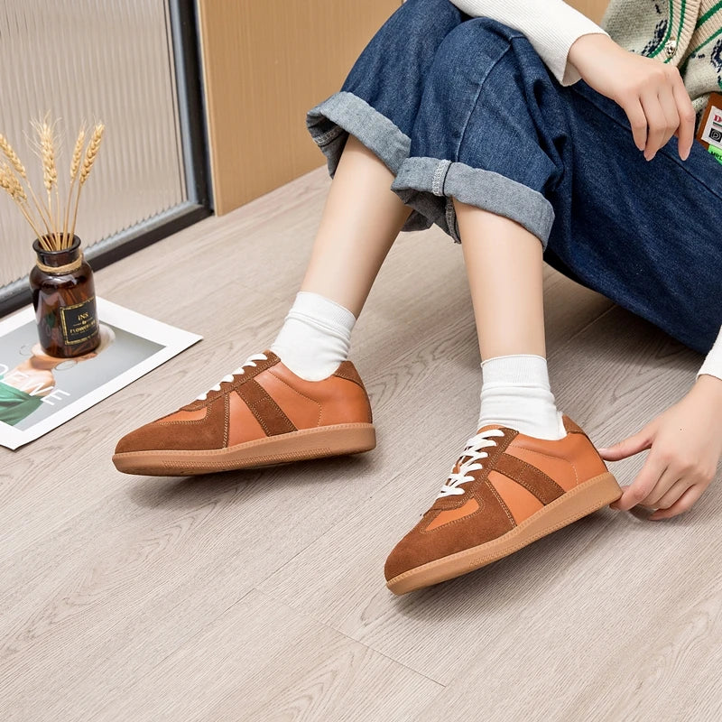 Women's Sneakers 2026 New Genuine Leather Ladies Moral Training Shoes Casual Spring Flat Shoes Women