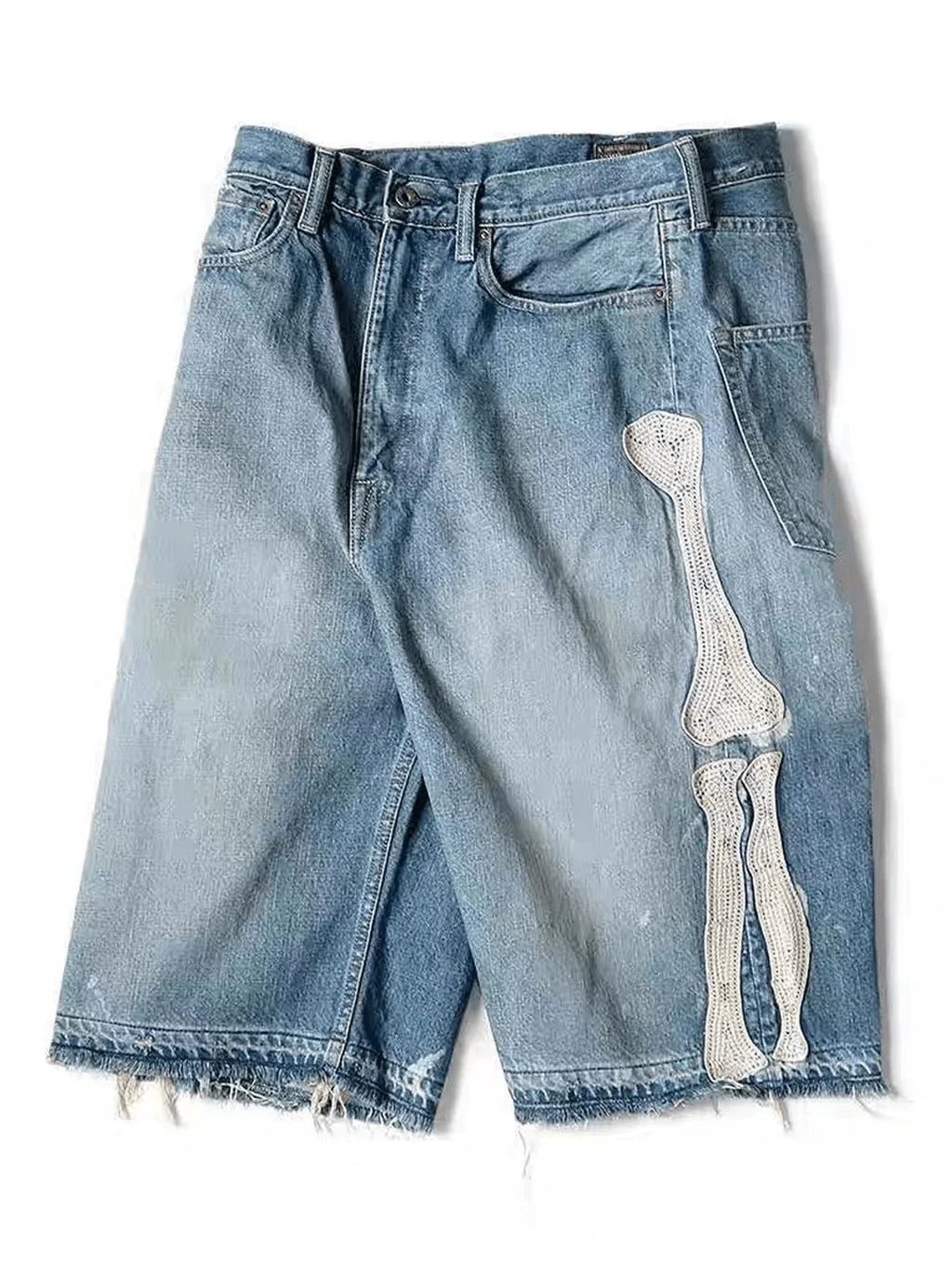 Retro Denim Shorts Y2k Casual Embroidered Bone Denim Shorts
