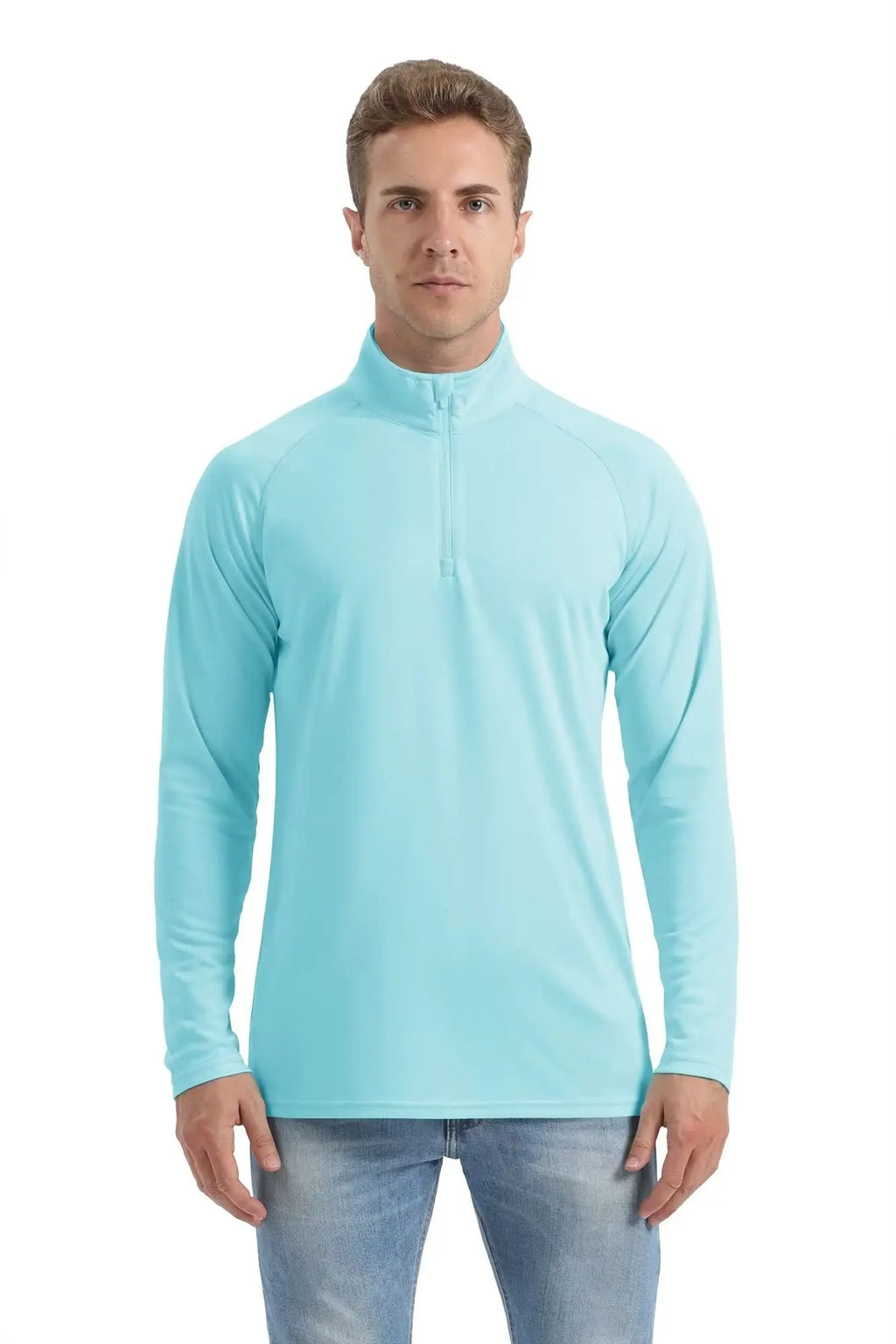 Men's Lightweight Long Sleeve T-Shirt UPF50+ Sun Protection Quick Dry Zip Neck Casual Summer Top