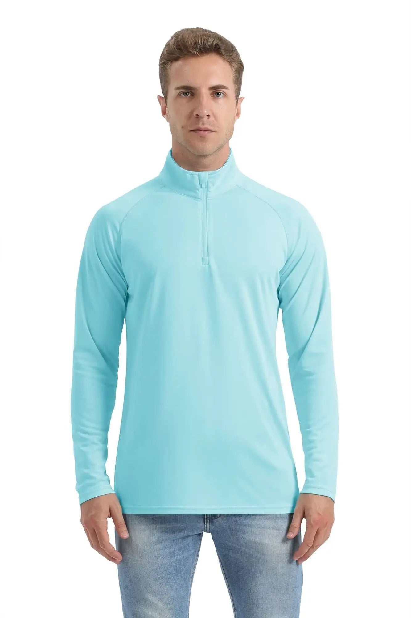 Men's Lightweight Long Sleeve T-Shirt UPF50+ Sun Protection Quick Dry Zip Neck Casual Summer Top